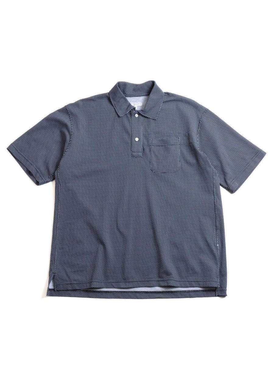 Engineered Garments Polo Shirt Navy Cotton Polka Dot Pique | T Shirts S/S