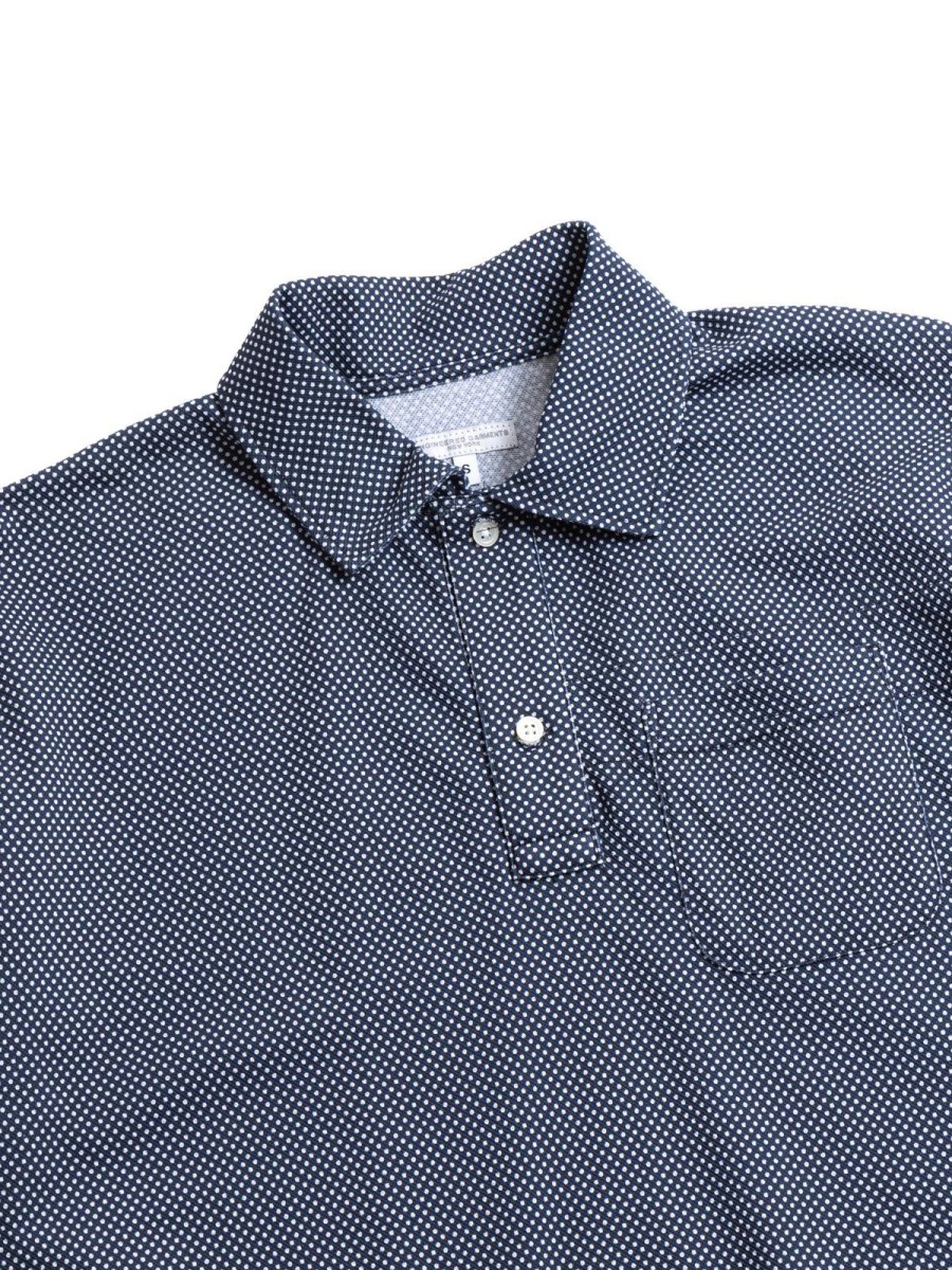 Engineered Garments Polo Shirt Navy Cotton Polka Dot Pique | T Shirts S/S