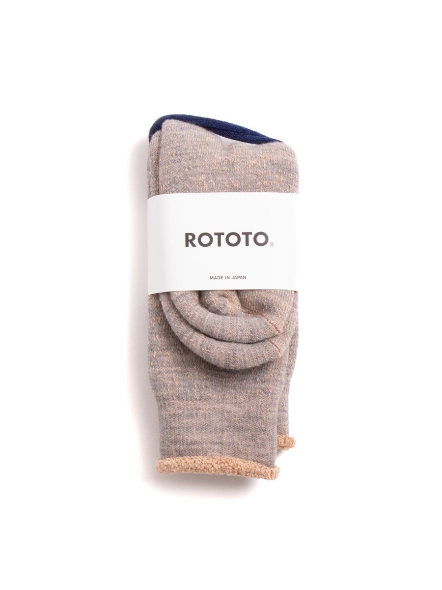 RoToTo Double Face Crew Socks Merino Wool & Organic Cotton Gray / Brown | Socks