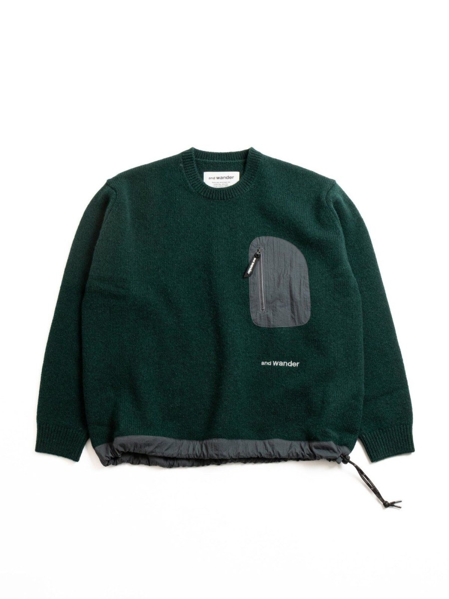 and wander Shetland Wool Sweater Green | Knitwear