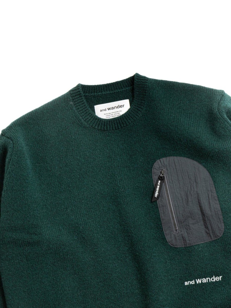 and wander Shetland Wool Sweater Green | Knitwear