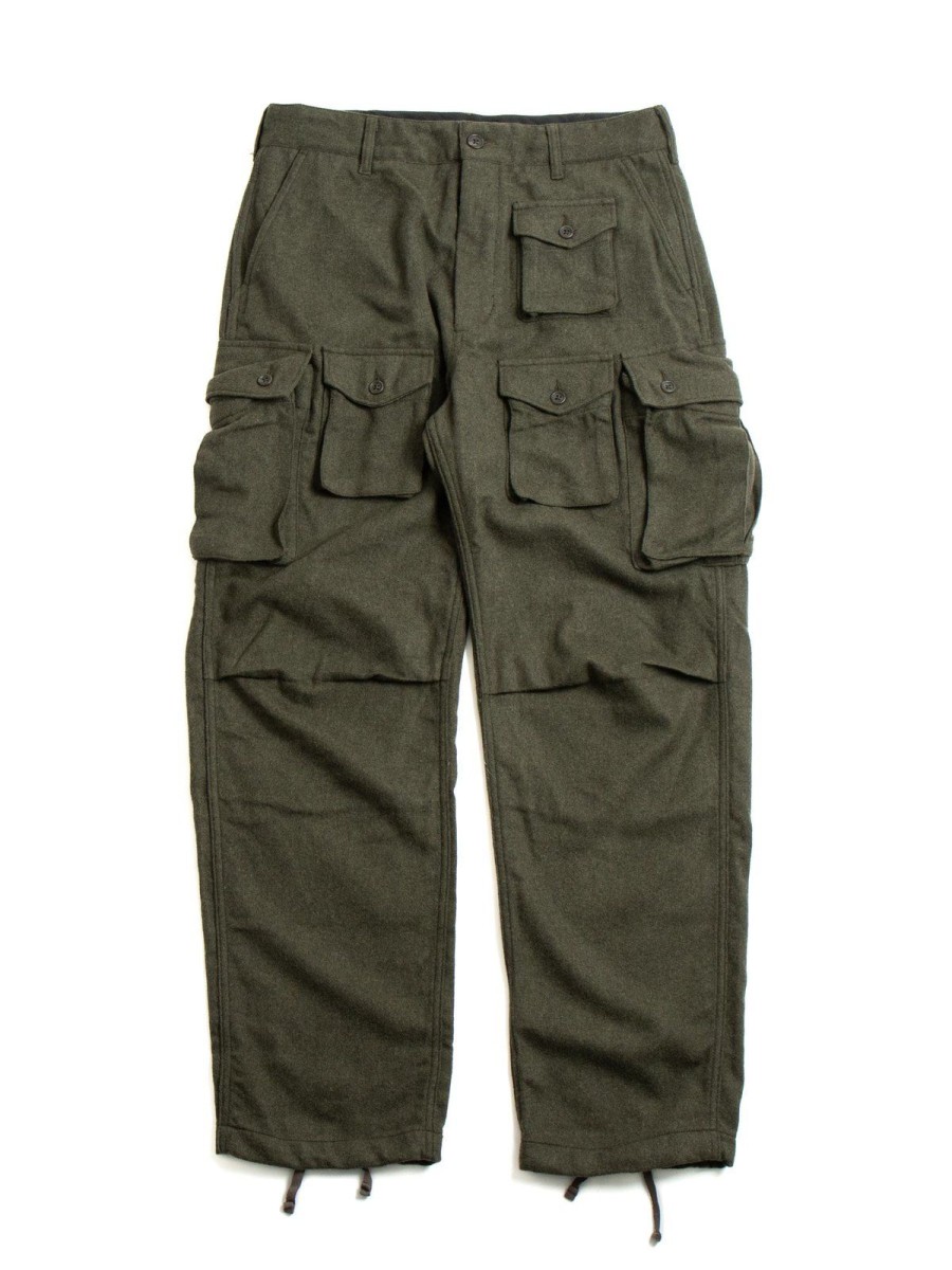 Engineered Garments Fa Pant Olive Solid Poly Wool Flannel | Trousers