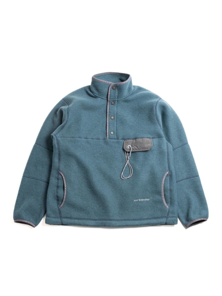 and wander Wool Fleece Pullover Blue Gray | Outerwear