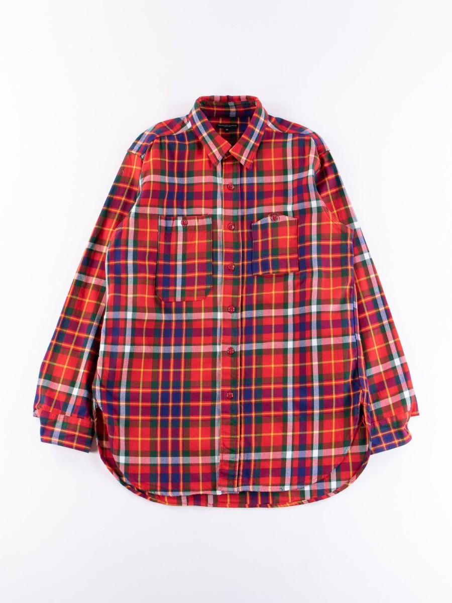 Engineered Garments Red/Green/Yellow Cotton Twill Plaid Work Shirt | Shirts