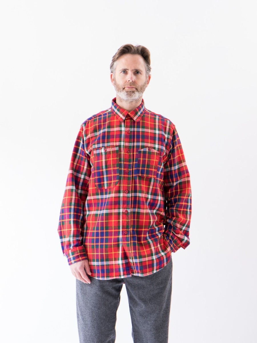 Engineered Garments Red/Green/Yellow Cotton Twill Plaid Work Shirt | Shirts