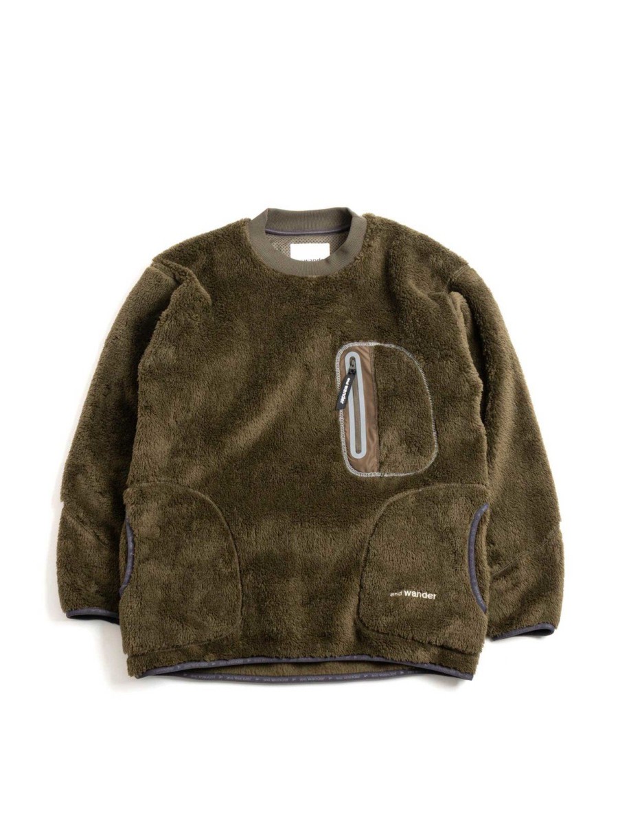 and wander High Loft Fleece Pullover Khaki | Knitwear