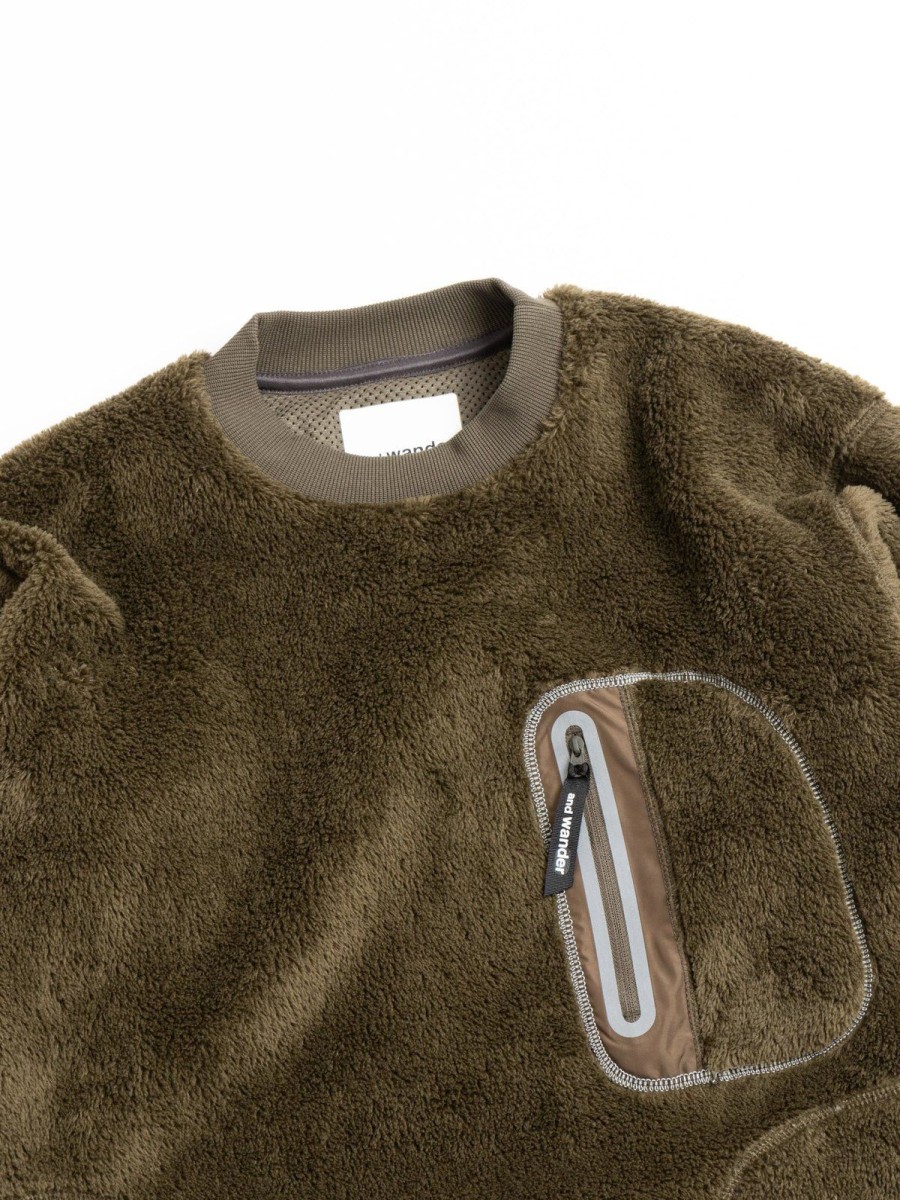 and wander High Loft Fleece Pullover Khaki | Knitwear