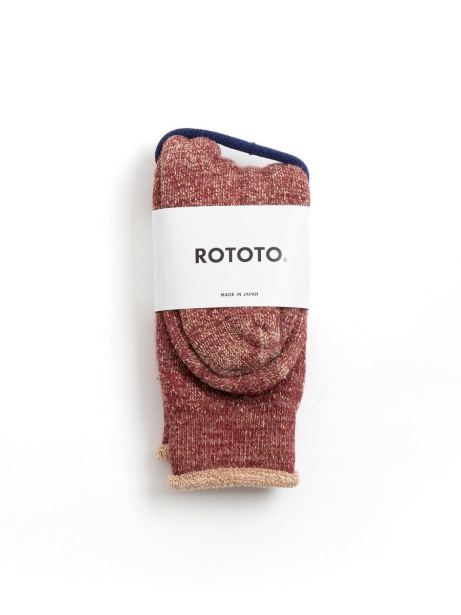 RoToTo Double Face Crew Socks Merino Wool & Organic Cotton D.Red / Brown | Socks