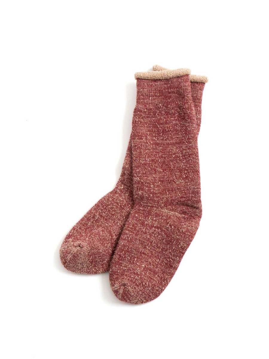 RoToTo Double Face Crew Socks Merino Wool & Organic Cotton D.Red / Brown | Socks