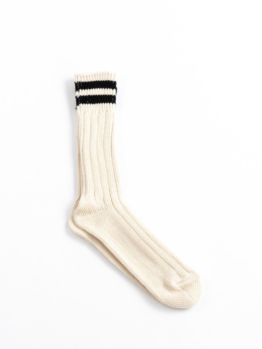 RoToTo Low Raw 2 Stripes Crew Socks Ecru/Black | Socks