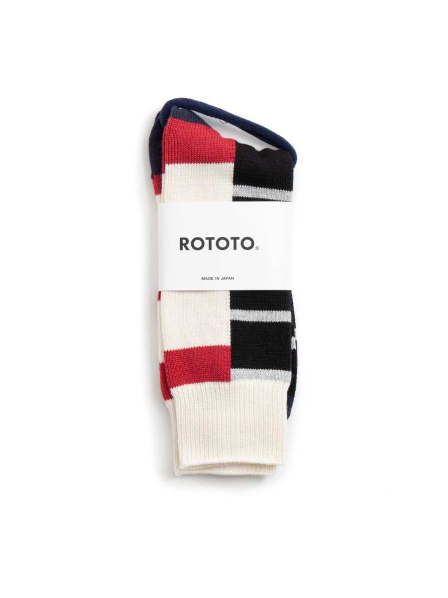 RoToTo Multi Rugger Pattern Crew Socks Red/Wht/Nvy | Socks