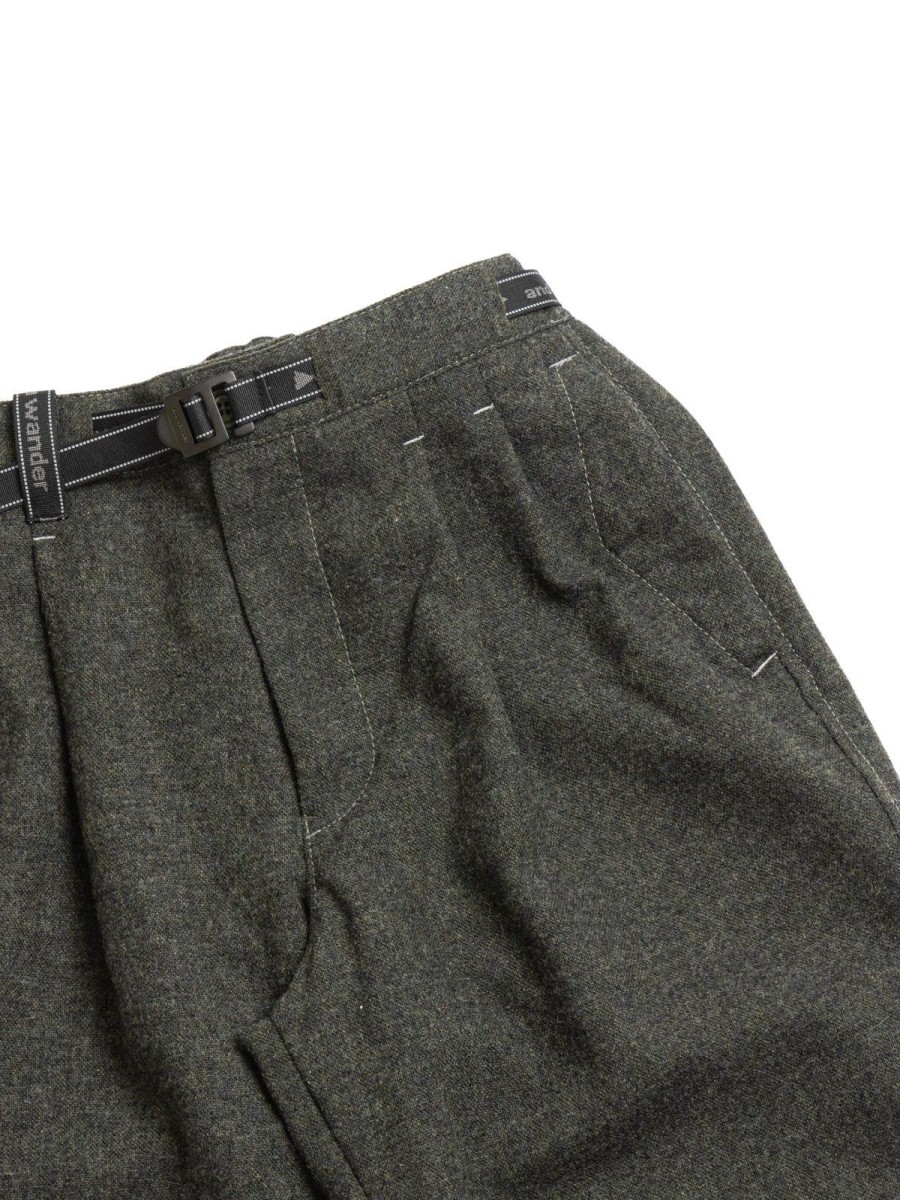 and wander Rewool Tweed Tapered Pants Khaki | Trousers