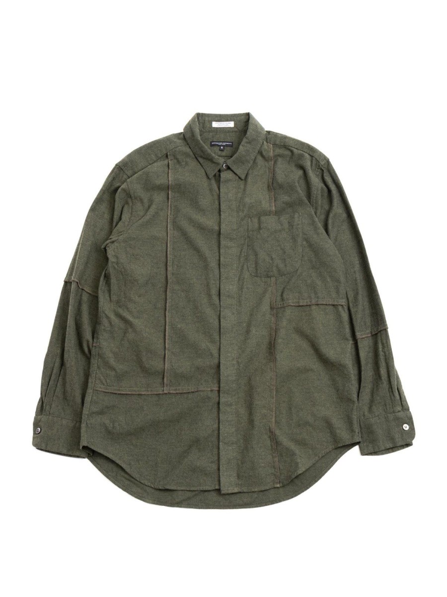 Engineered Garments Combo Short Collar Shirt Olive Solid Cotton Flannel | Shirts