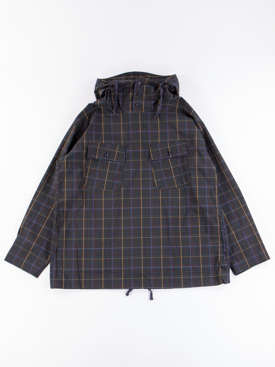 Engineered Garments Dark Brown Polyester Rayon Glen Plaid Cagoule Shirt | Shirts