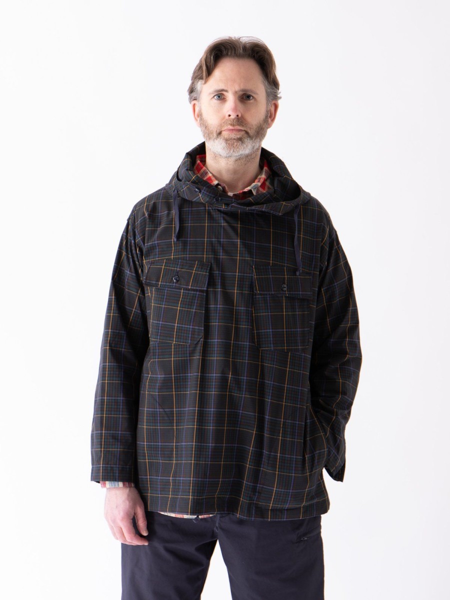 Engineered Garments Dark Brown Polyester Rayon Glen Plaid Cagoule Shirt | Shirts