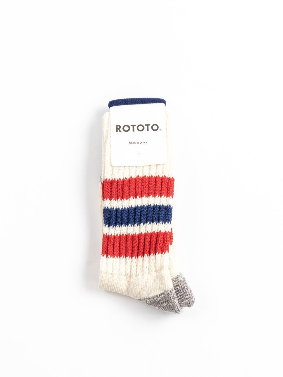 RoToTo Coarse Ribbed Oldschool Crew Socks Chili Red / Blue | Socks