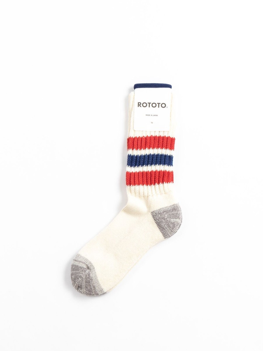 RoToTo Coarse Ribbed Oldschool Crew Socks Chili Red / Blue | Socks