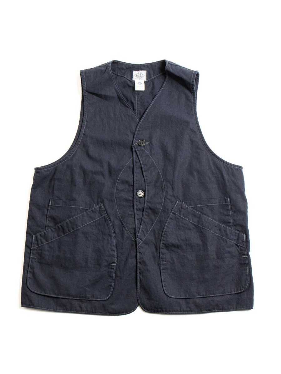 Post O’alls Dee Vest Hemp/Cotton Poplin Navy | Vests & Aprons