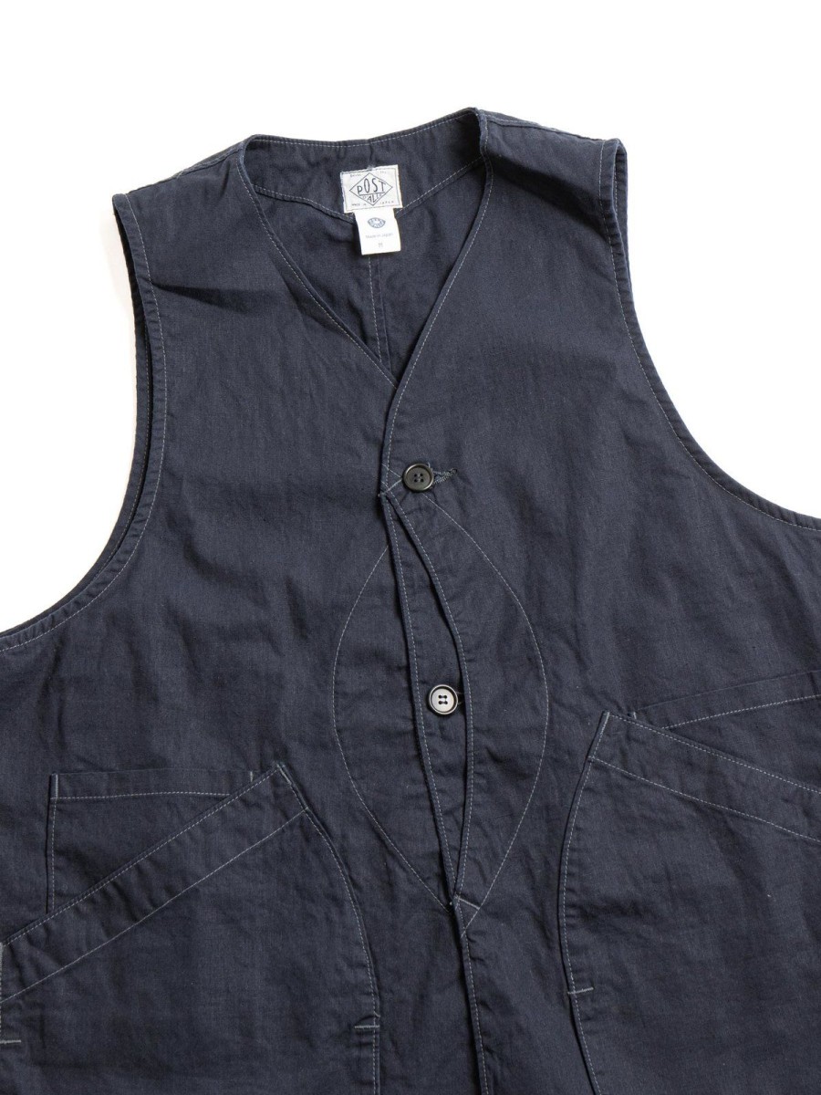 Post O’alls Dee Vest Hemp/Cotton Poplin Navy | Vests & Aprons