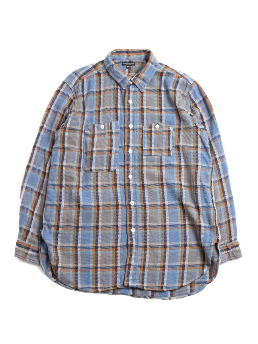 Engineered Garments Work Shirt Blue Cotton Heavy Twill Plaid | Shirts