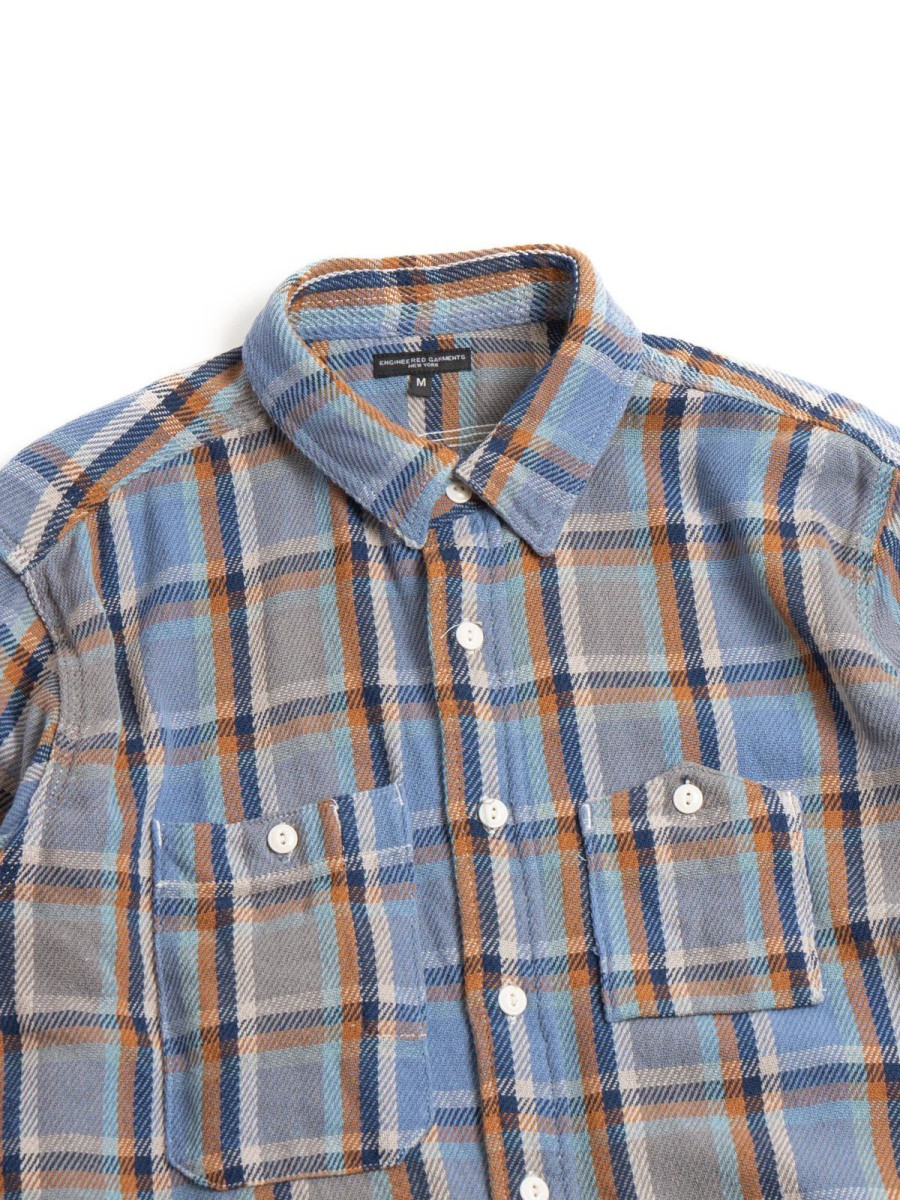 Engineered Garments Work Shirt Blue Cotton Heavy Twill Plaid | Shirts