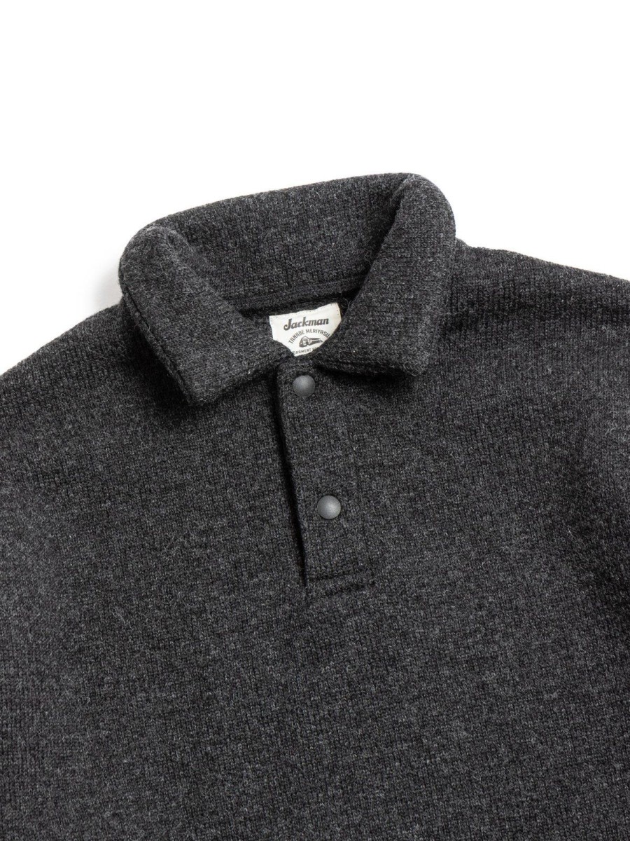 Jackman Wool Himo Polo Heather Black | Knitwear