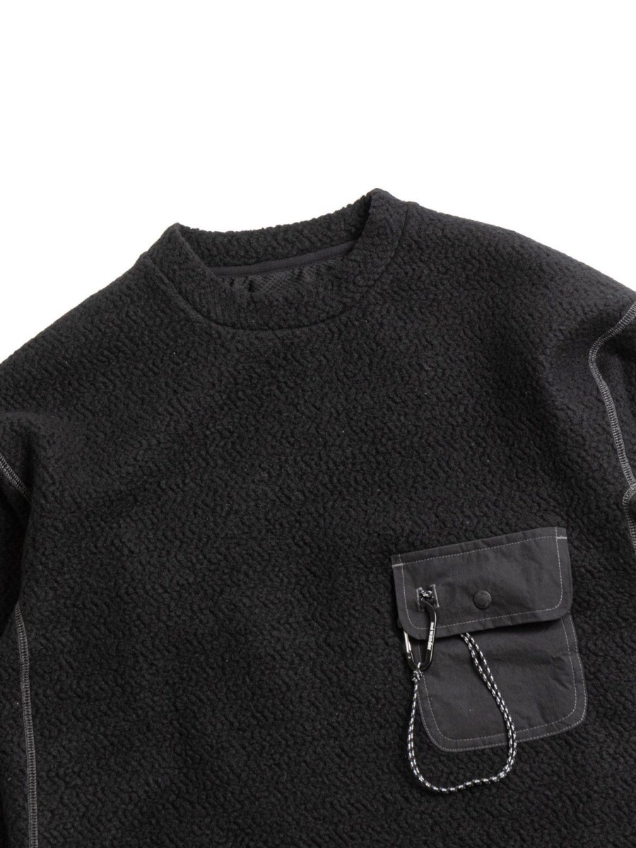 and wander Re Wool Jq Crew Neck Black | Fleece