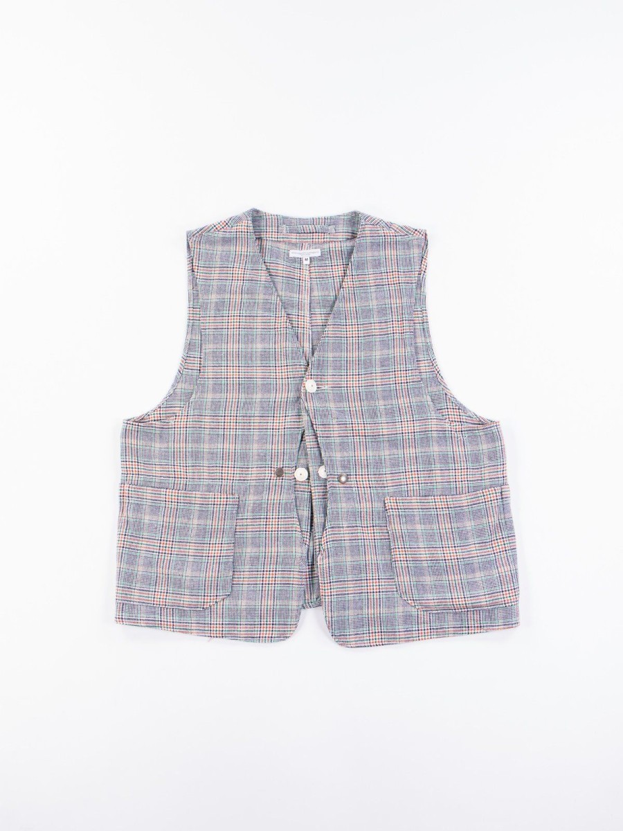 Engineered Garments Navy/Green/Orange Cp Glen Plaid Upland Vest | Vests & Aprons