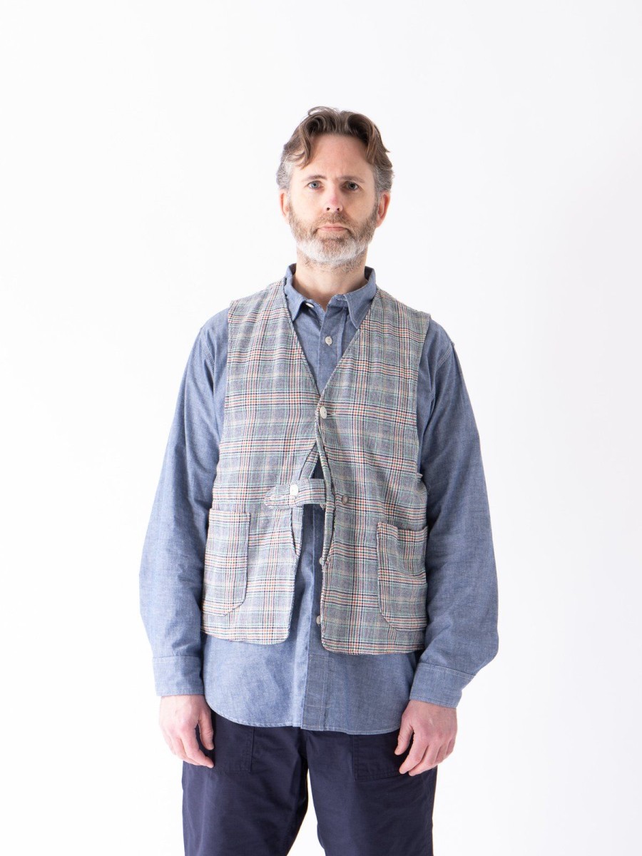 Engineered Garments Navy/Green/Orange Cp Glen Plaid Upland Vest | Vests & Aprons