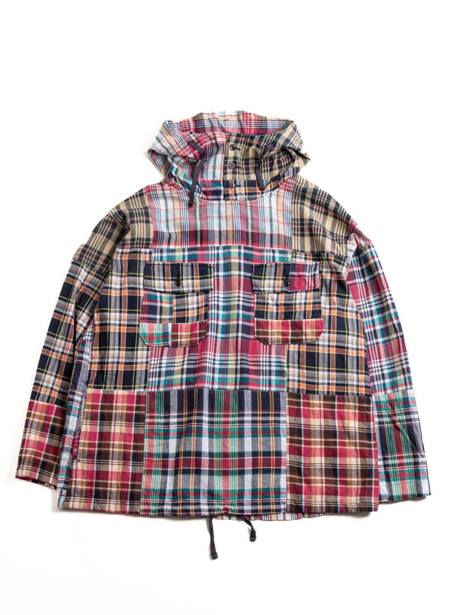 Engineered Garments Cagoule Shirt Navy Square Patchwork Madras | Shirts