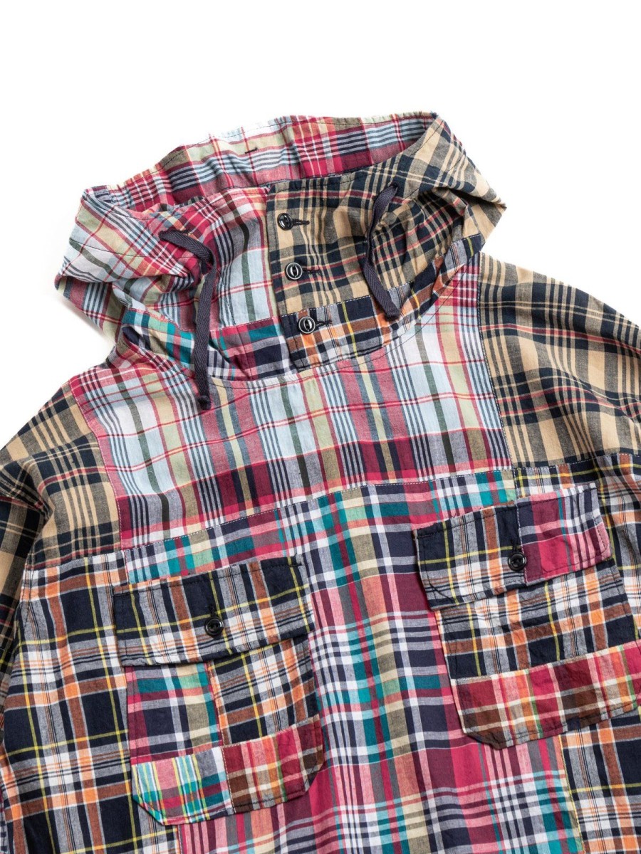 Engineered Garments Cagoule Shirt Navy Square Patchwork Madras | Shirts