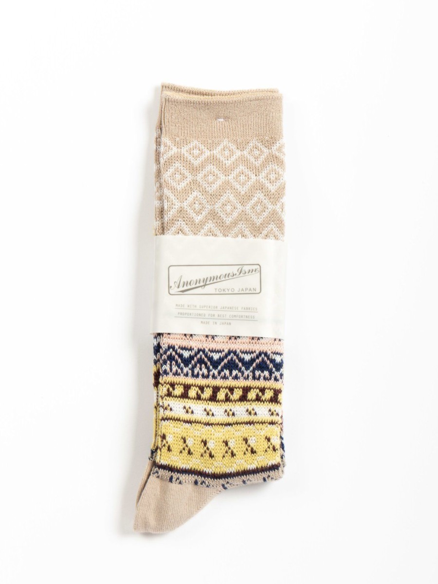 Anonymous Ism Fair Isle Jq Crew Beige | Socks