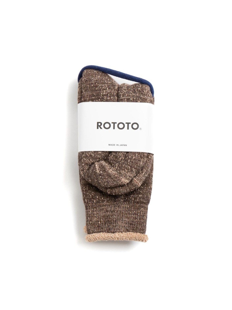 RoToTo Double Face Crew Socks Merino Wool & Organic Cotton D.Brown / Brown | Socks