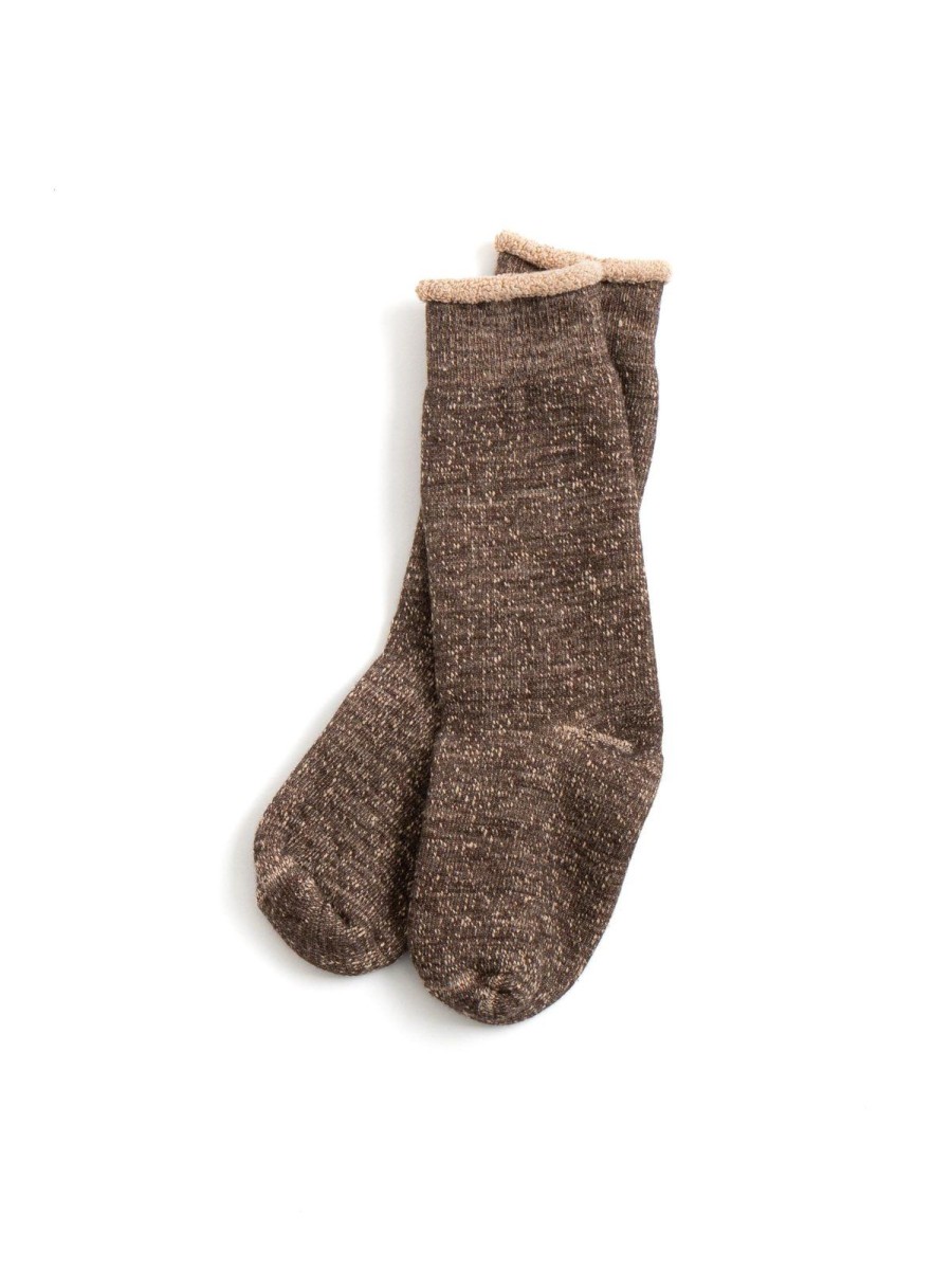 RoToTo Double Face Crew Socks Merino Wool & Organic Cotton D.Brown / Brown | Socks