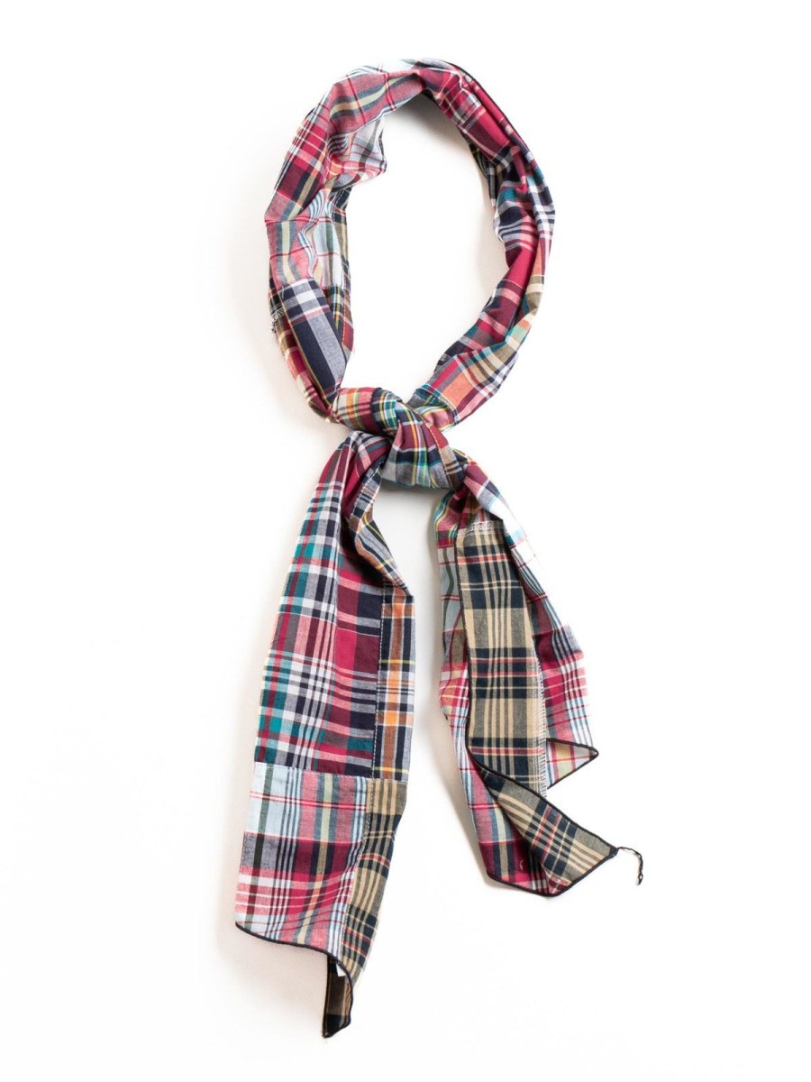 Engineered Garments Long Scarf Navy Square Patchwork Madras | Scarves & Shawls