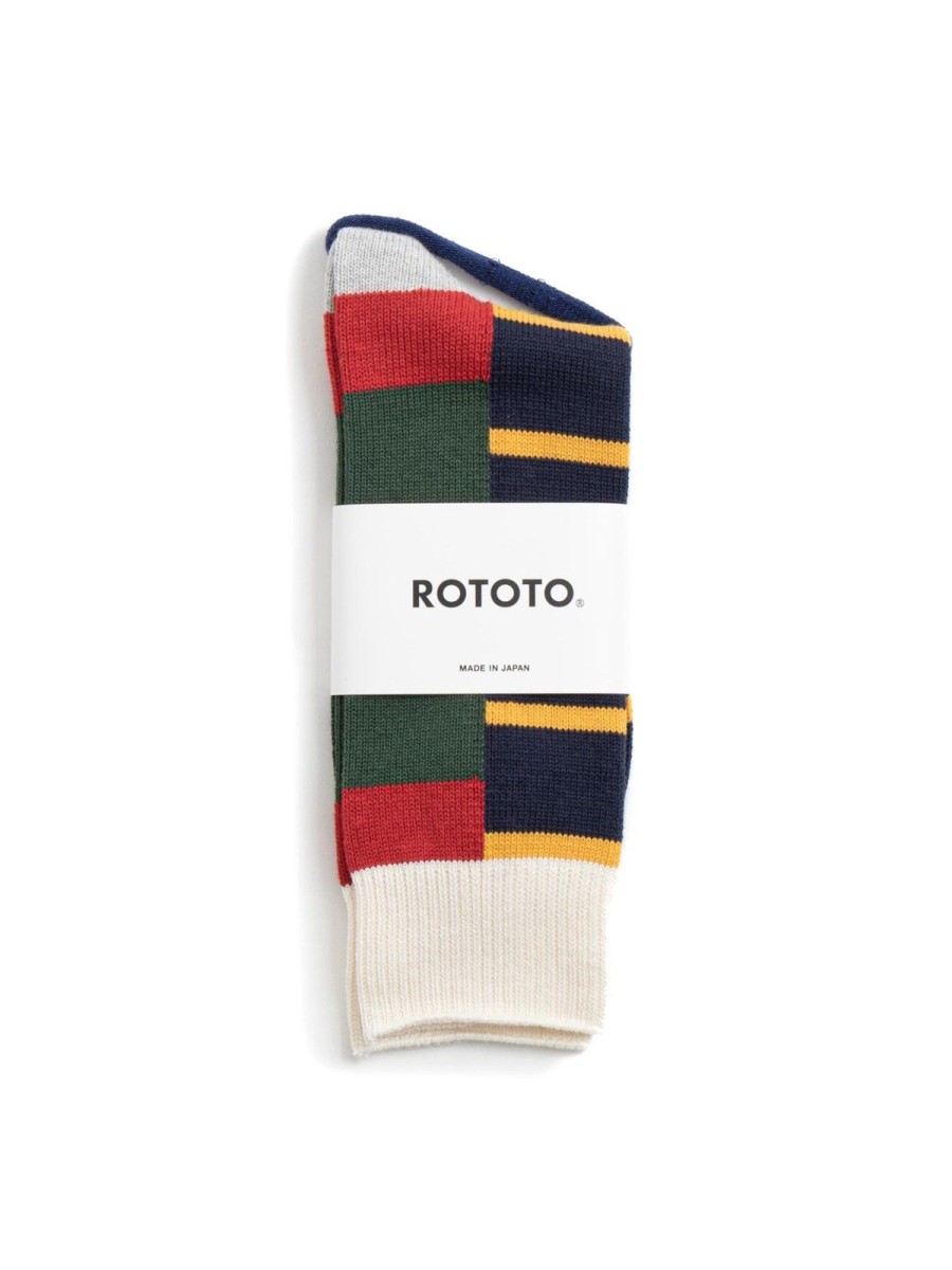 RoToTo Multi Rugger Pattern Crew Socks Red/Grn/Gry | Socks