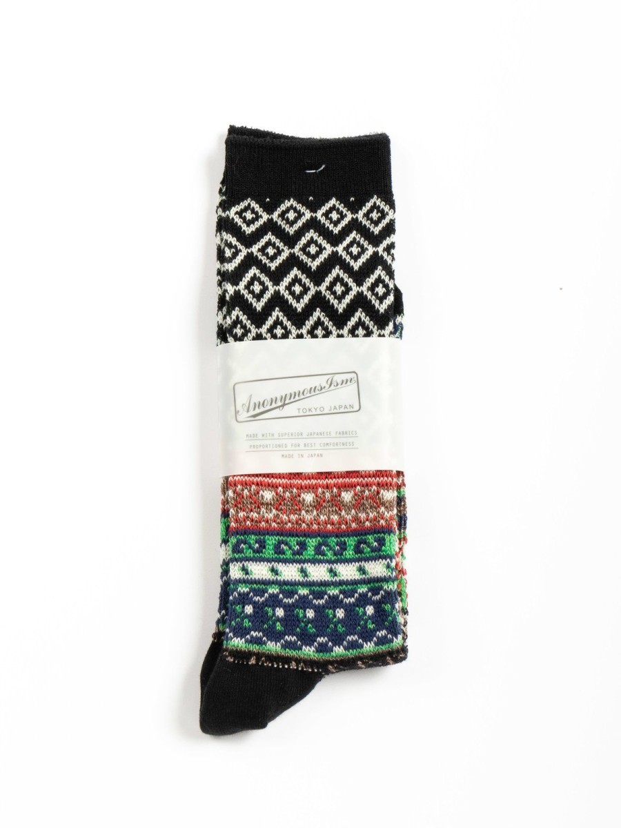 Anonymous Ism Fair Isle Jq Crew Black | Socks