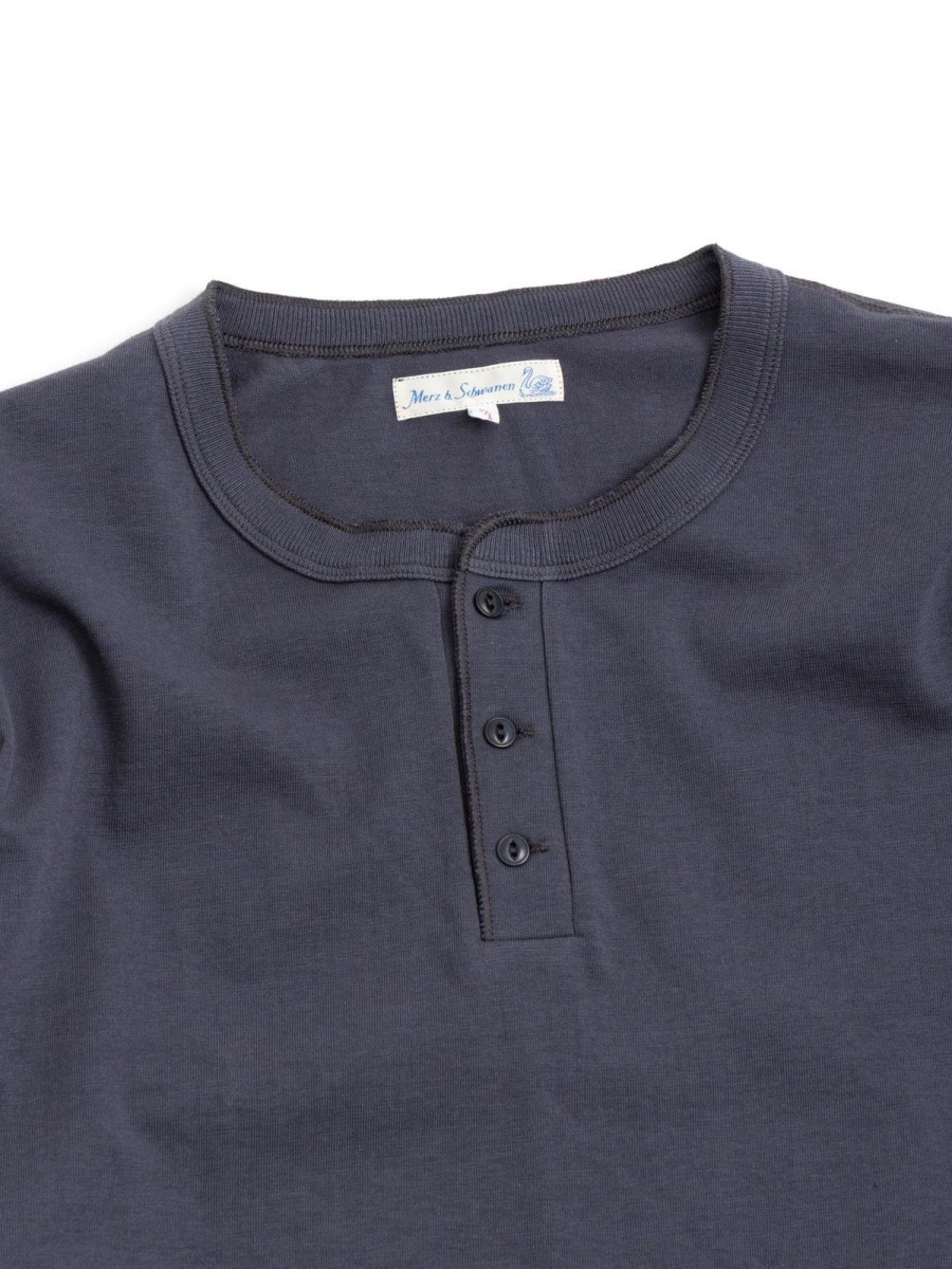 Merz B. Schwanen Good Originals 204 Loop Wheel Henley 8,6Oz Navy | T Shirt L/S Henley