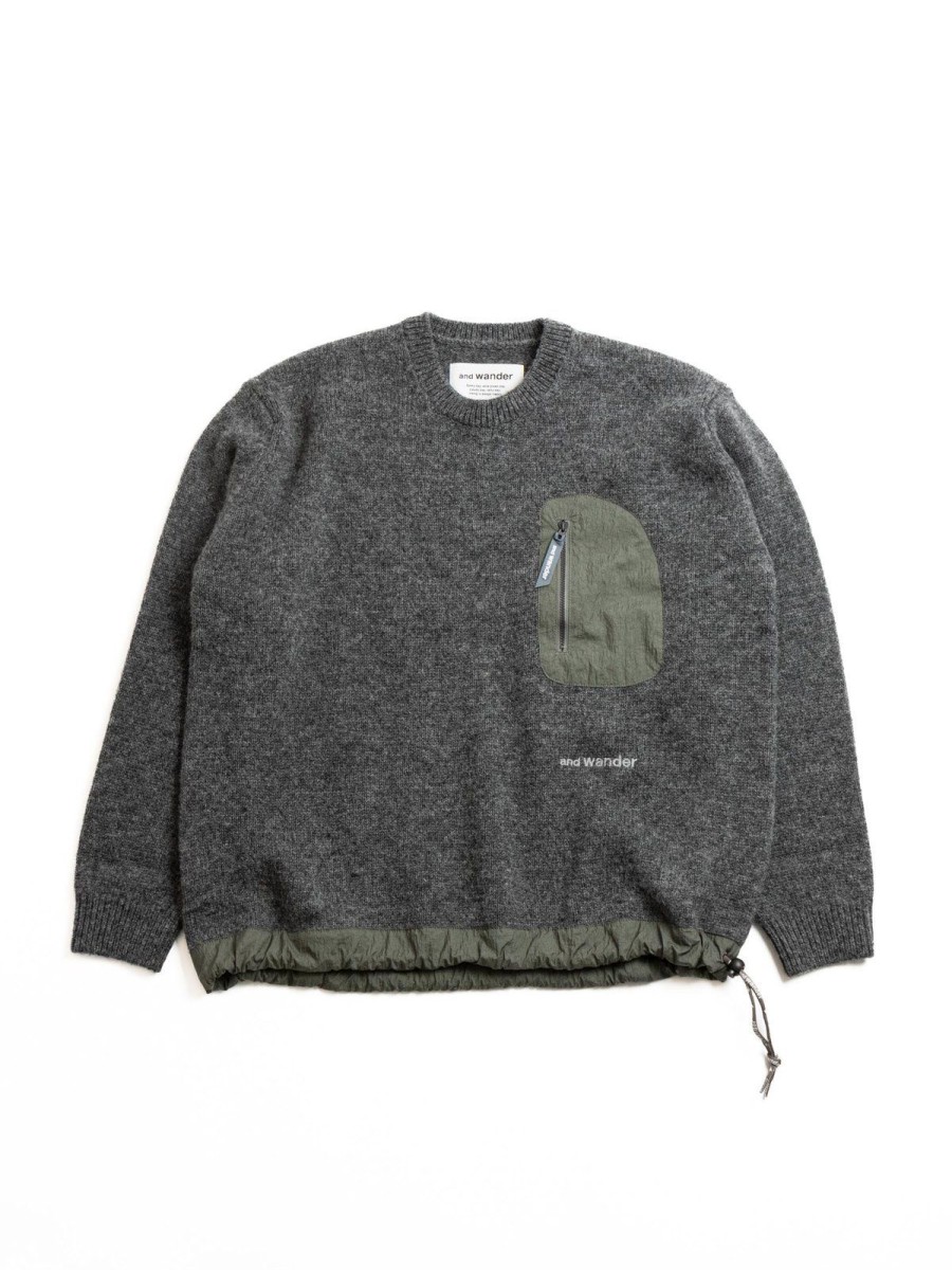 and wander Shetland Wool Sweater Gray | Knitwear