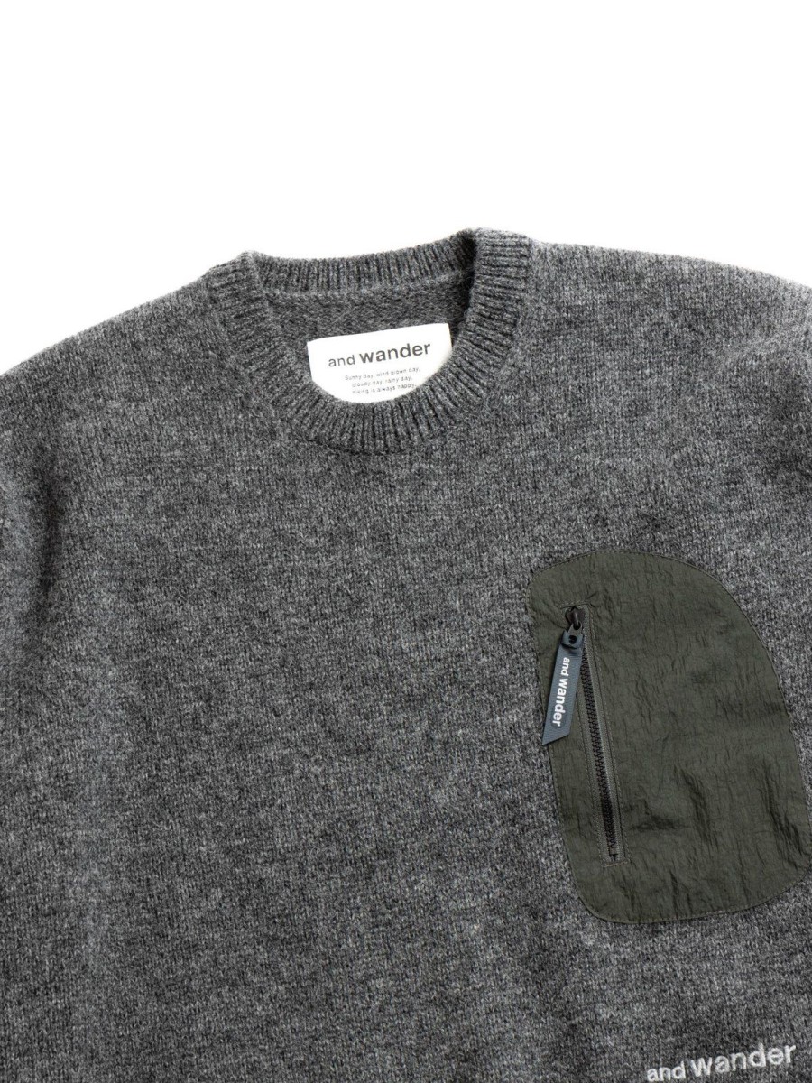 and wander Shetland Wool Sweater Gray | Knitwear