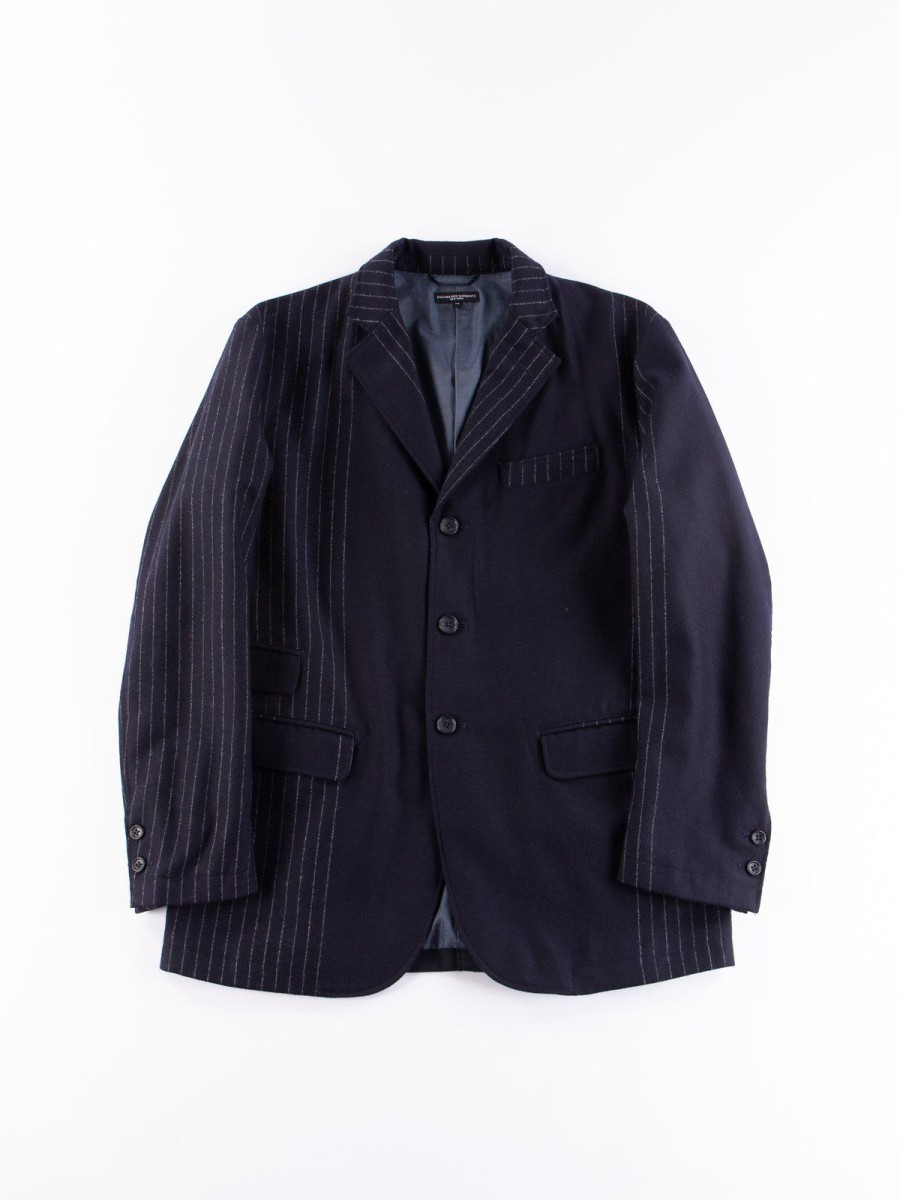 Engineered Garments Dark Navy Wool Chalk Stripe Lawrence Jacket | Outerwear