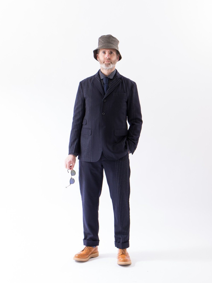 Engineered Garments Dark Navy Wool Chalk Stripe Lawrence Jacket | Outerwear