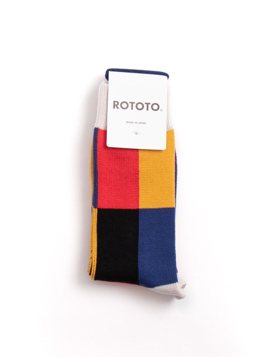 RoToTo 4 Panel Crew Socks L.Gray/Yellow/D.Blue | Socks