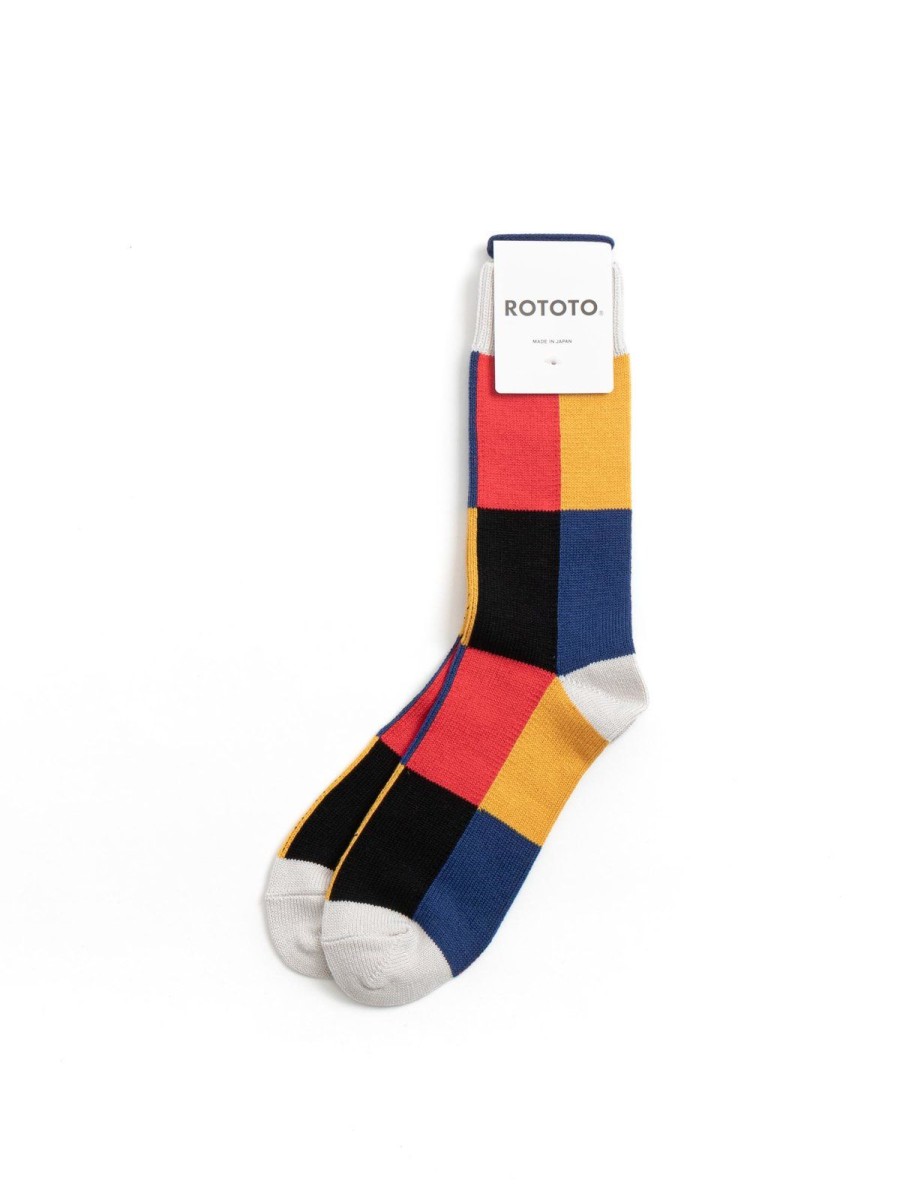 RoToTo 4 Panel Crew Socks L.Gray/Yellow/D.Blue | Socks