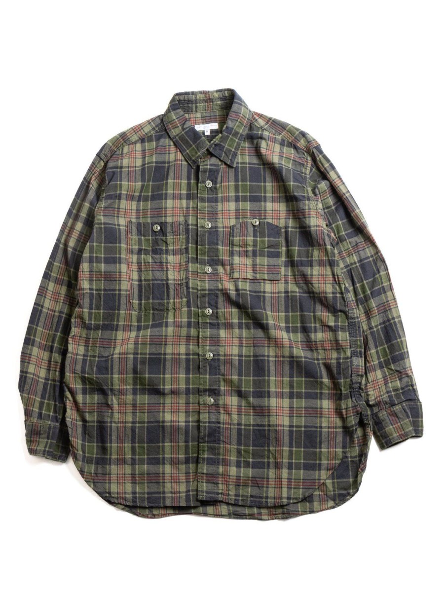 Engineered Garments Work Shirt Olive Cotton Dark Madras | Shirts