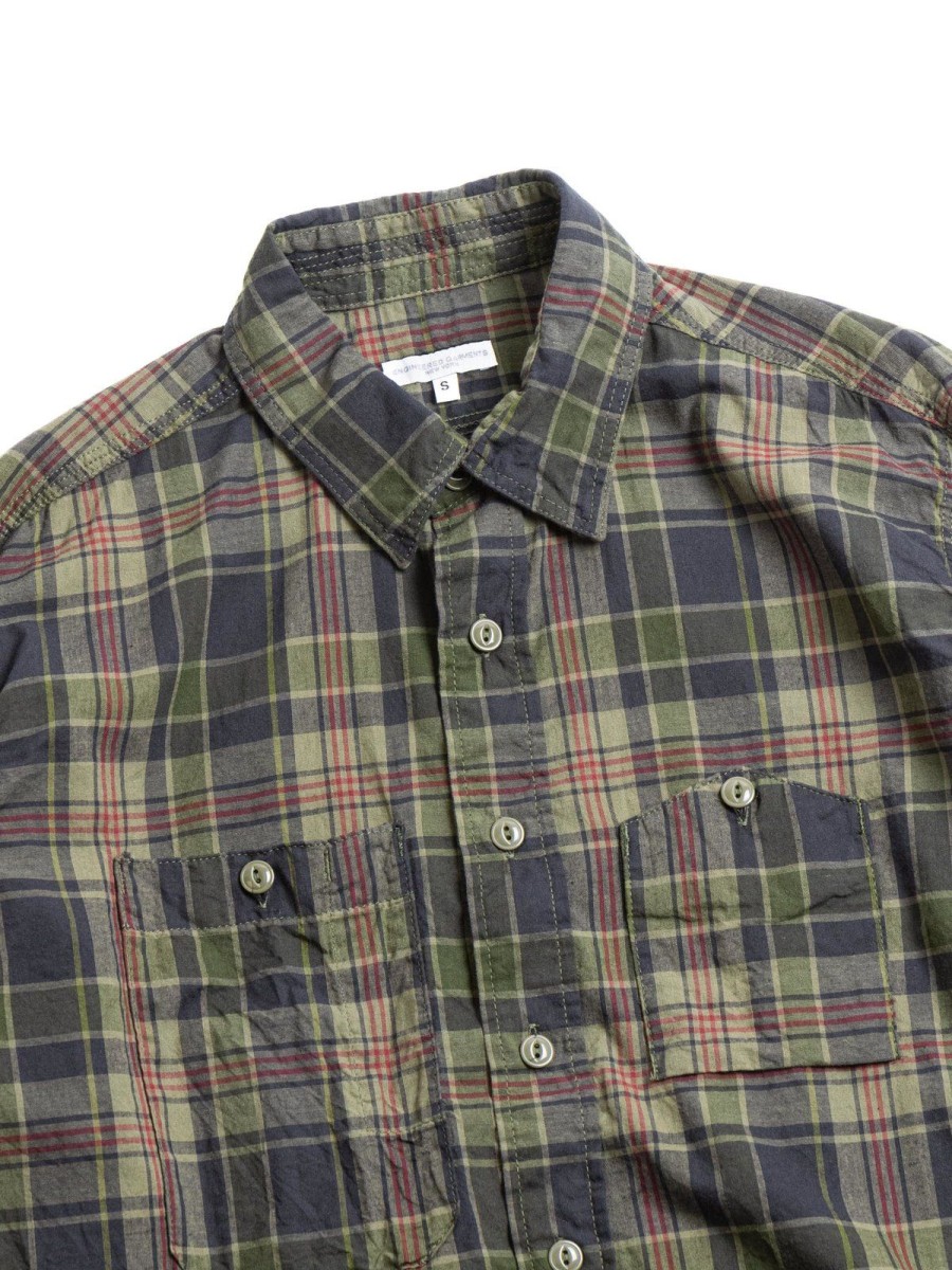 Engineered Garments Work Shirt Olive Cotton Dark Madras | Shirts