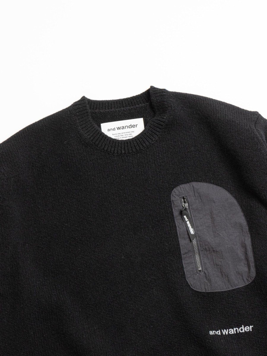 and wander Shetland Wool Sweater Black | Knitwear