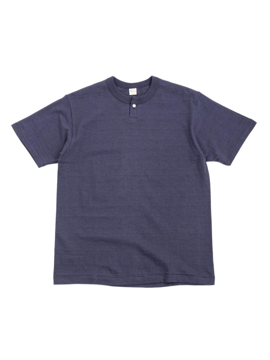 Warehouse & Co Lot 4082 One Button Henley Neck T Navy (Egg Plant) | T Shirt S/S Henley