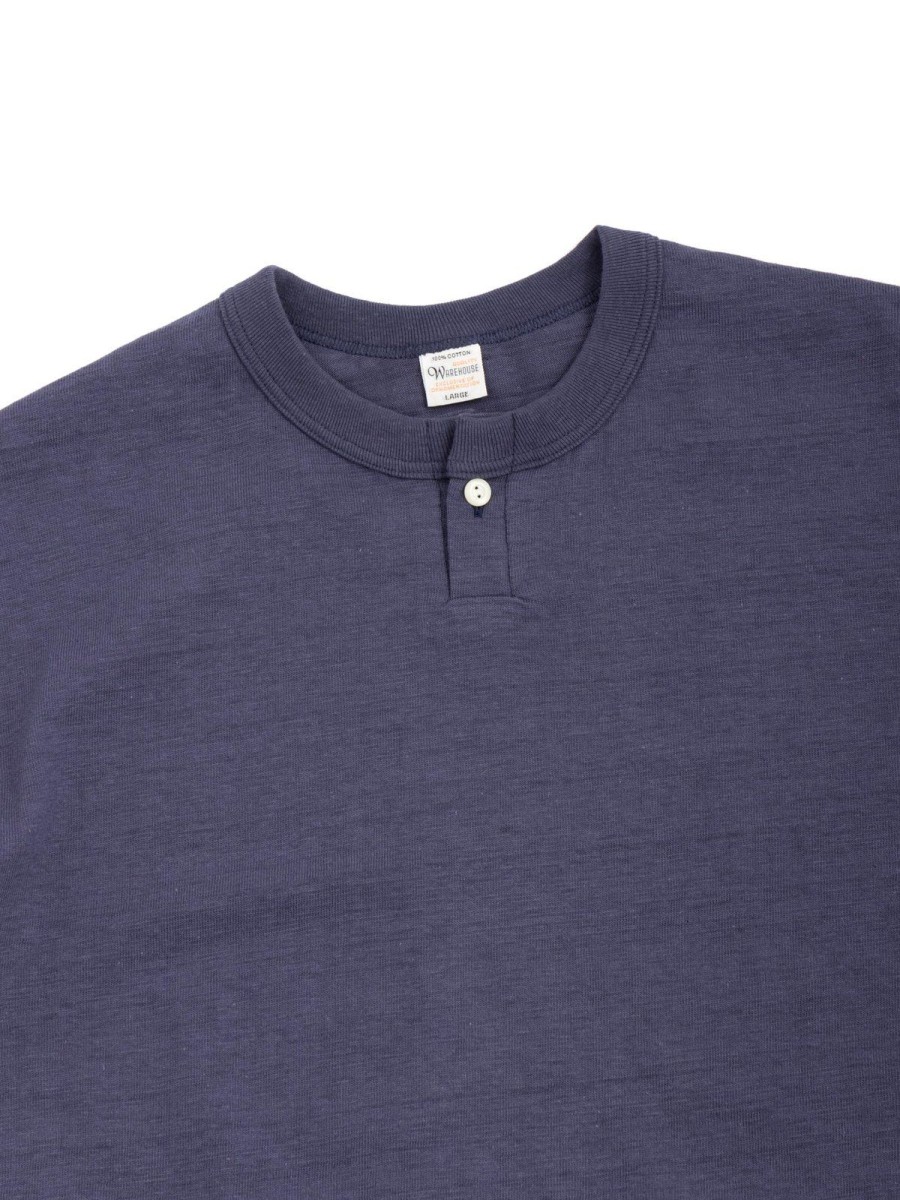 Warehouse & Co Lot 4082 One Button Henley Neck T Navy (Egg Plant) | T Shirt S/S Henley