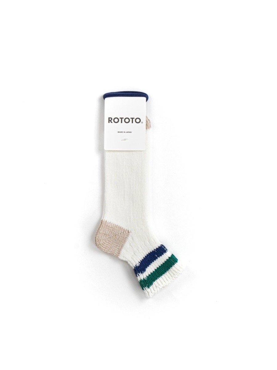 RoToTo Old School Ribbed Ankle Sock Wht /Grn / D.Bl | Socks